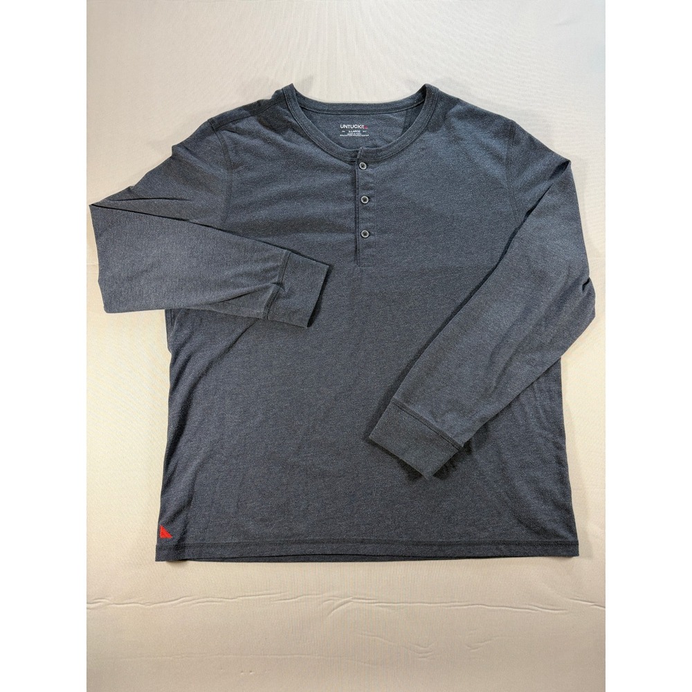 UNTUCKit Albarino Henley Shirt Mens XL Dark Grey Long Sleeve Cotton Blend 02078